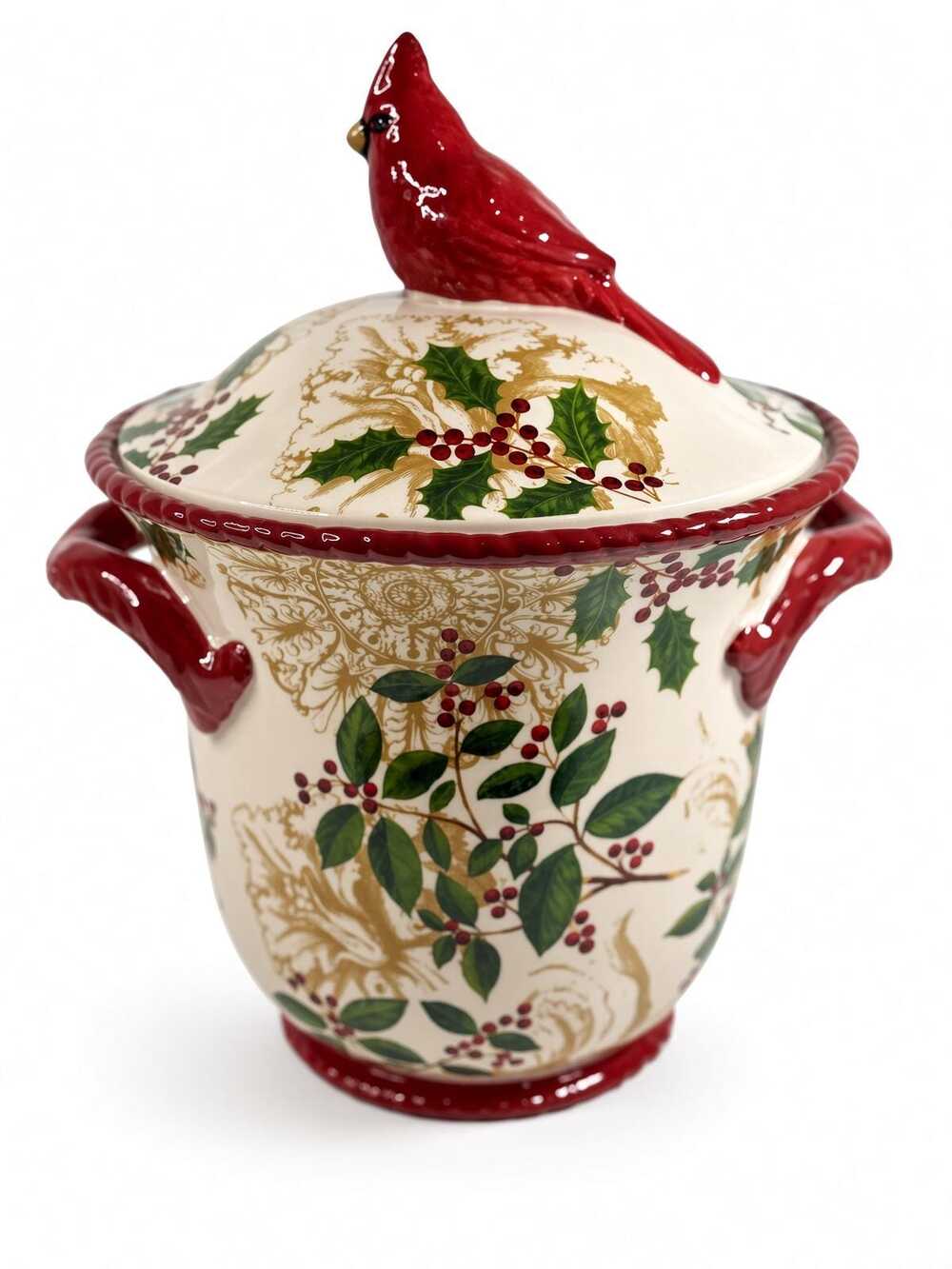 NWT Hobby Lobby Sleigh Bell Bistro Christmas Ceramic Lidded Jar, Cardinal Bird